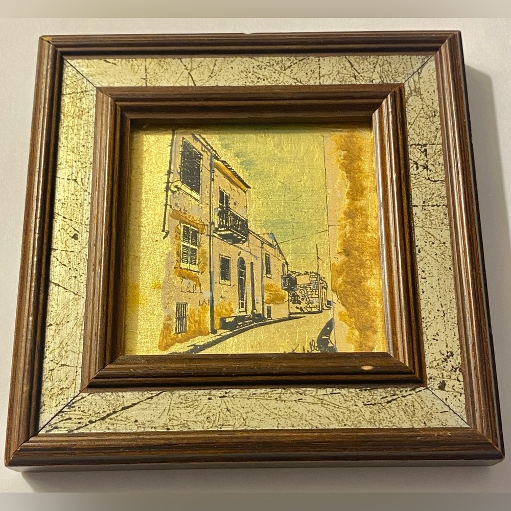 Mini Picture Hand Painted 23 K Gold Leaf Signed Italian Florentine Wall Gallery